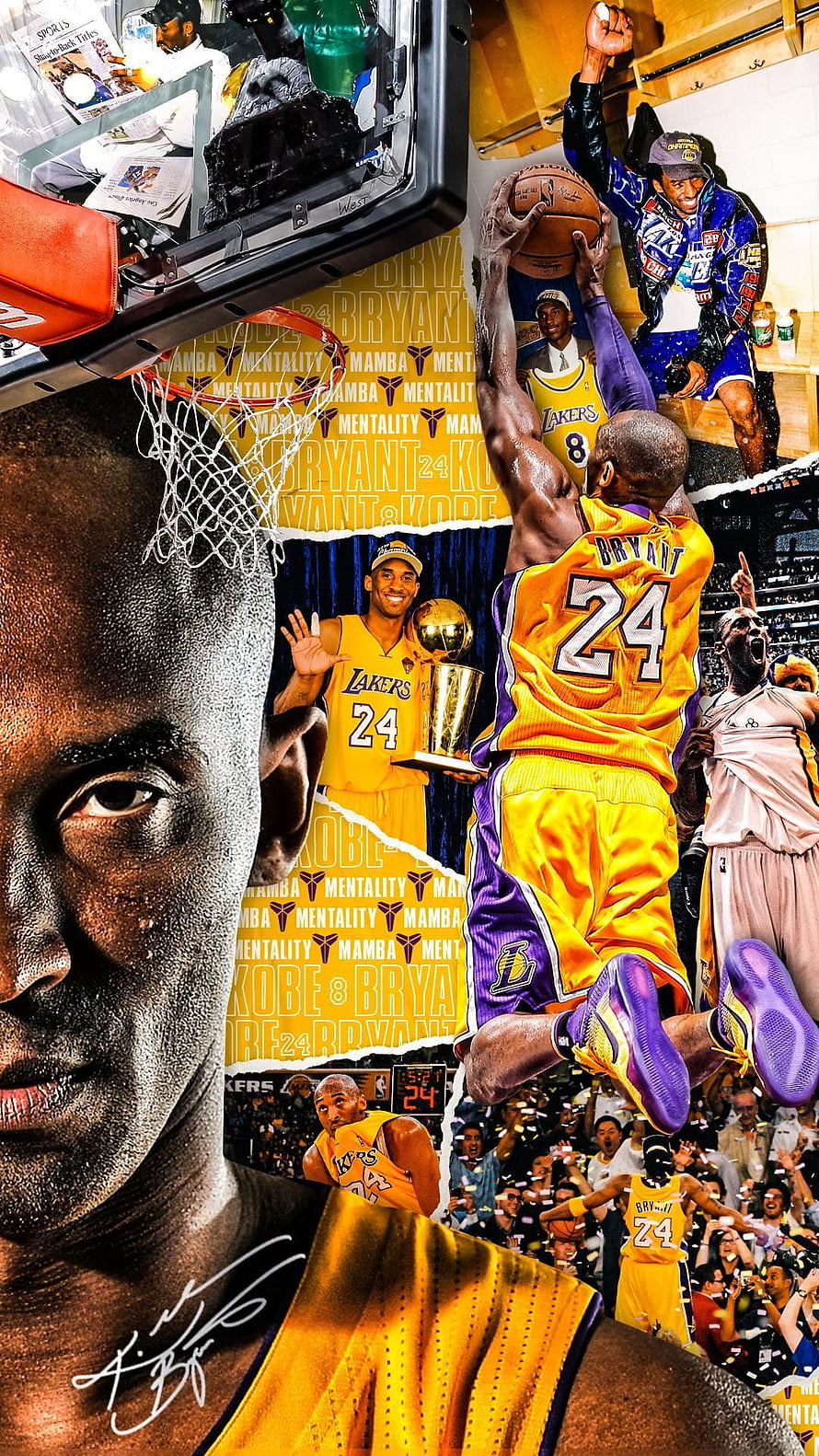 Kobe Bryant Lakers Mamba Mentality Basketball Tribute Collage HD phone wallpaper