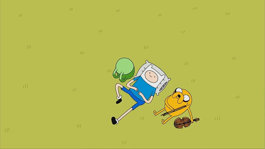 Adventure Time Finn and Jake Lying in Grass with Cello HD wallpaper