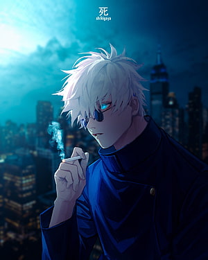 Gojo Satoru Smoking Cigarette in Dark Cityscape Anime Illustration HD phone wallpaper