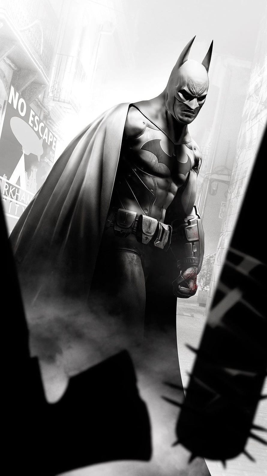 Batman Arkham Knight Grayscale Comic Art with Cape and Utility Belt HD phone wallpaper