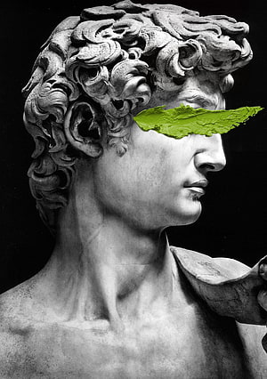 Michelangelo's David Marble Bust With Green Leaf Overlay HD phone wallpaper