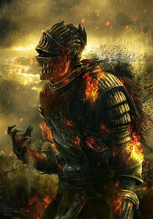 Soul of Cinder from Dark Souls 3 in Fiery Dark Fantasy Concept Art HD phone wallpaper