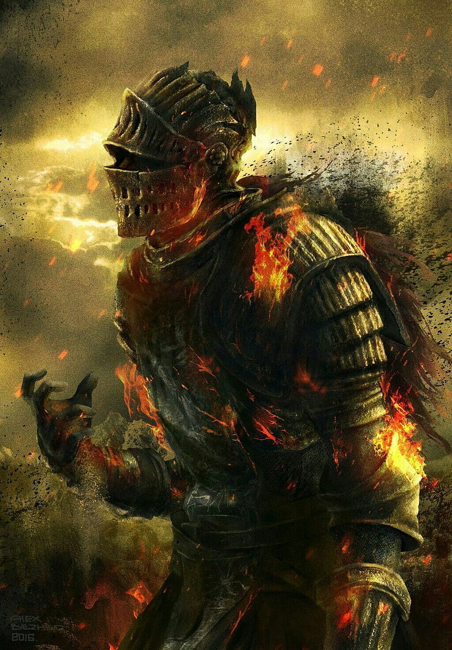 Soul of Cinder from Dark Souls 3 in Fiery Dark Fantasy Concept Art HD phone wallpaper