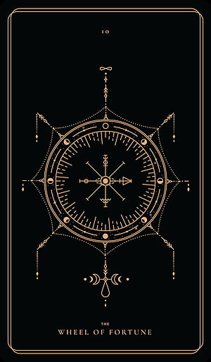The Wheel of Fortune Tarot Card Minimalist Gold Line Art on Black Background HD phone wallpaper