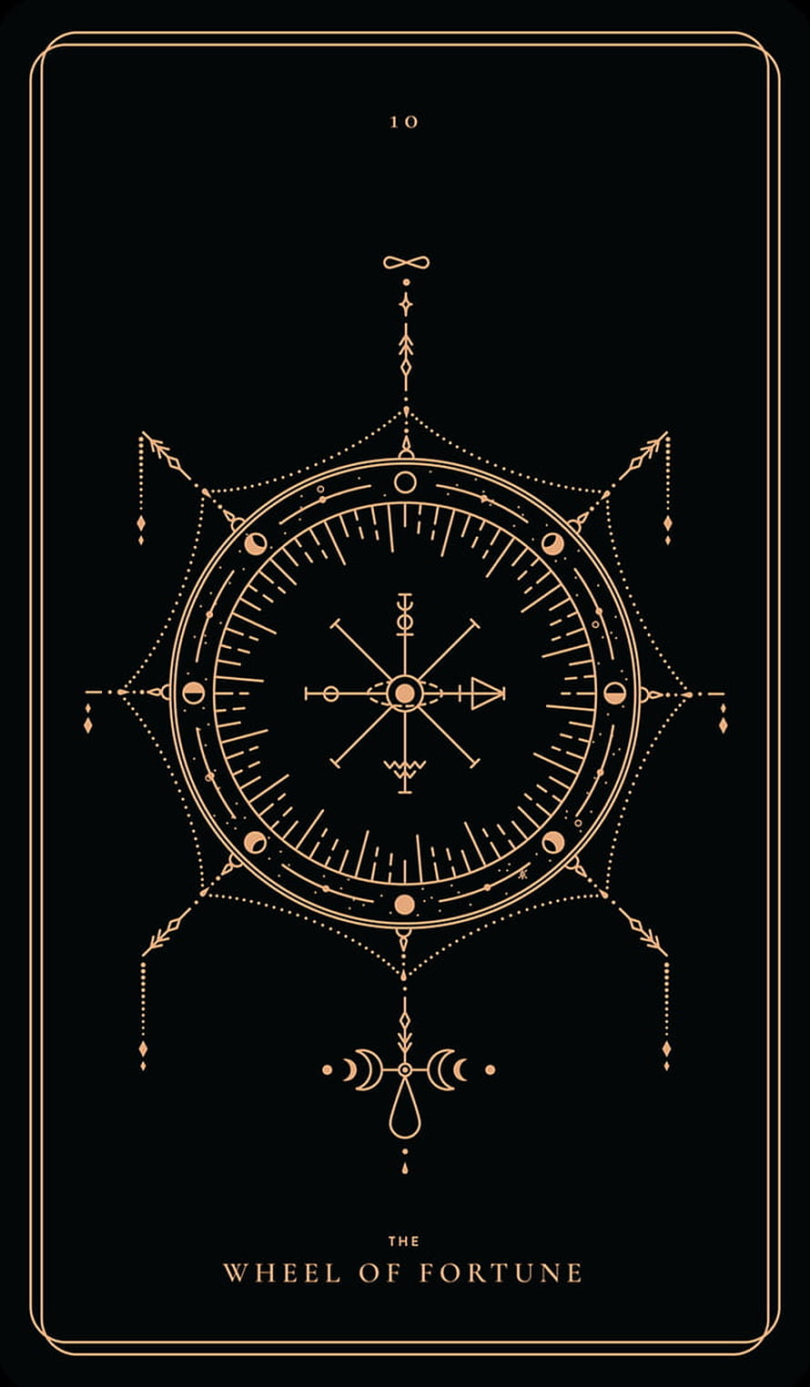 The Wheel of Fortune Tarot Card Minimalist Gold Line Art on Black Background HD phone wallpaper