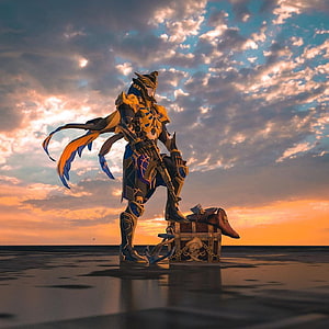 PUBG Mummy Character Standing on Treasure Chest at Sunset HD phone wallpaper