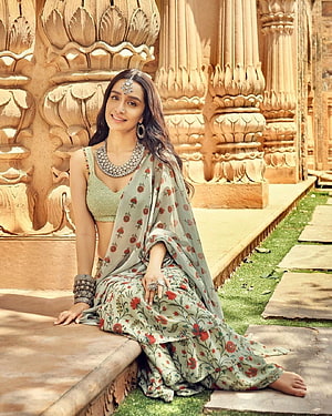 Shraddha Kapoor in Floral Lehenga at Ancient Temple HD phone wallpaper