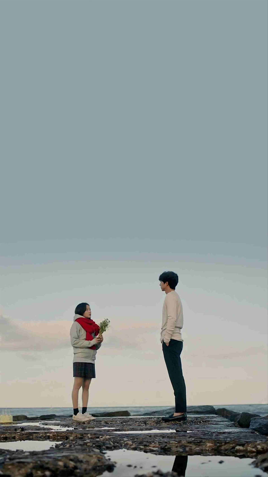 Goblin Korean Drama Couple Standing on Rocky Shore at Dusk HD phone wallpaper