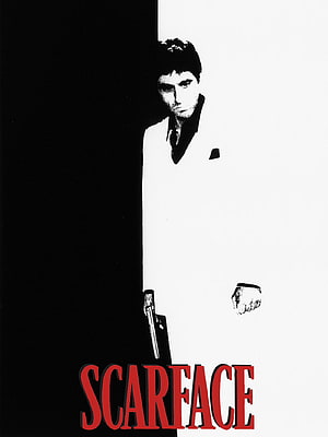 Scarface Movie Poster Featuring Al Pacino in High Contrast Black and White Style HD phone wallpaper