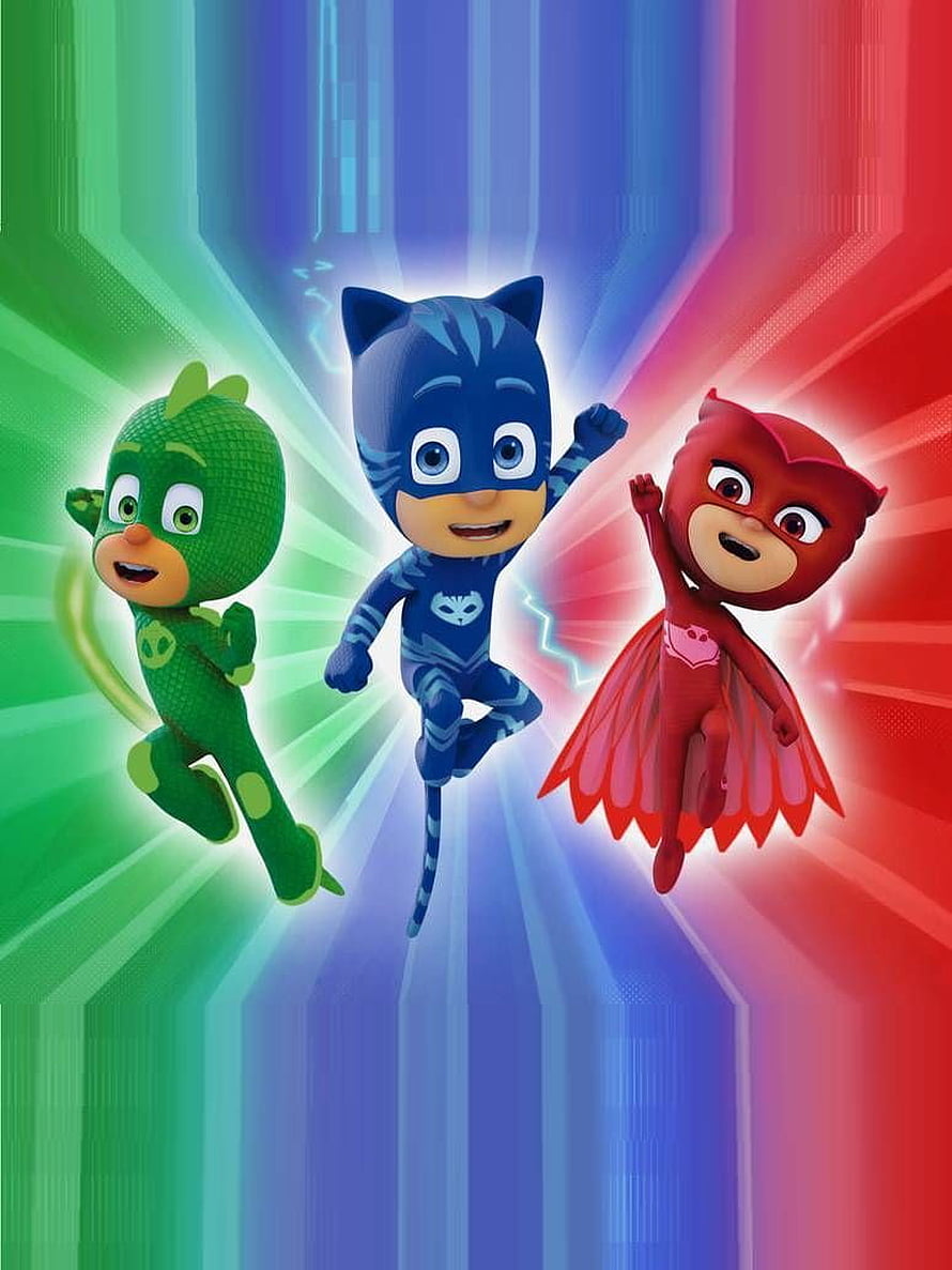 PJ Masks Team Catboy Owlette and Gekko Flying Through Vibrant Light Beams HD phone wallpaper