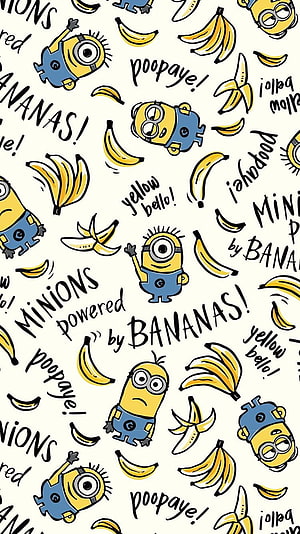 Minions and Bananas Hand-Drawn Pattern Wallpaper with Playful Text HD phone wallpaper