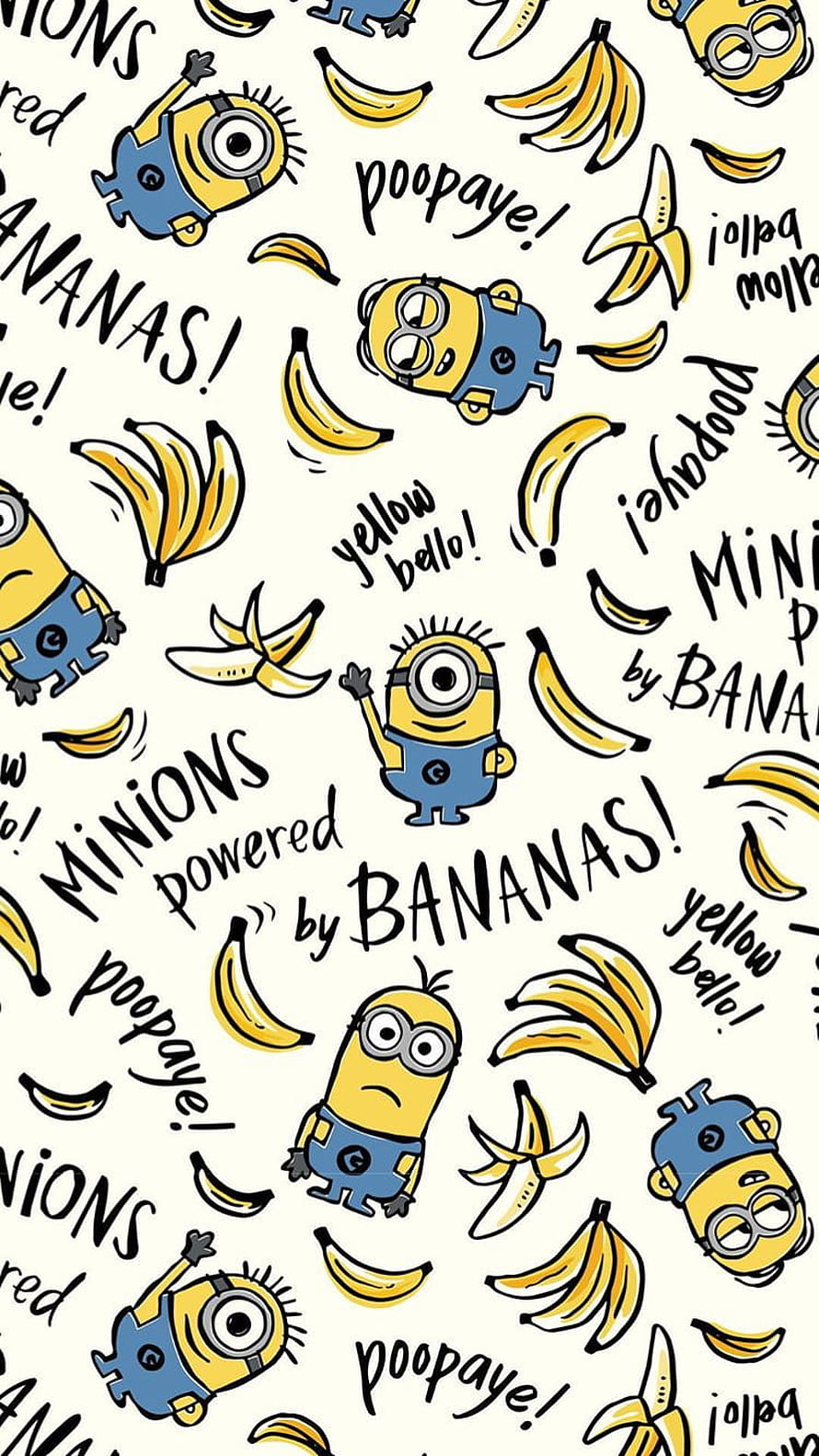 Minions and Bananas Hand-Drawn Pattern Wallpaper with Playful Text HD phone wallpaper