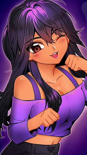 Aphmau Anime Style Portrait With Purple Top And Dark Hair HD phone wallpaper