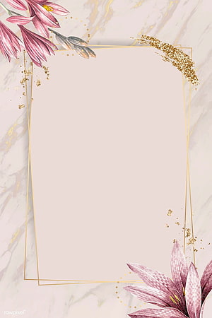 Elegant Pink Amaryllis Floral Frame with Gold Accents on Marble Background HD phone wallpaper