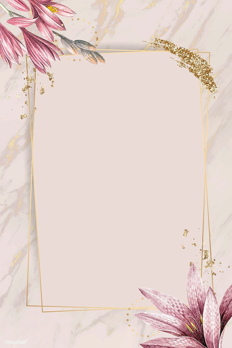 Elegant Pink Amaryllis Floral Frame with Gold Accents on Marble Background HD phone wallpaper