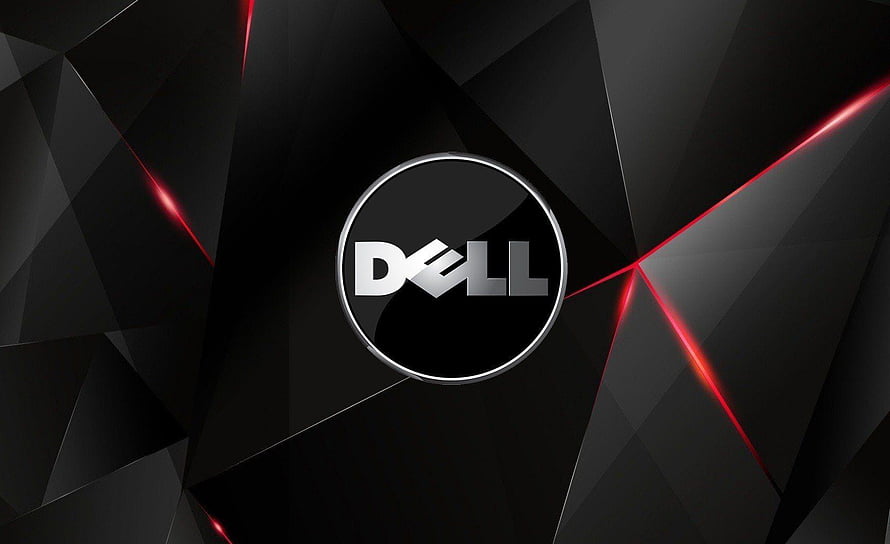 Dell Gaming Logo on Dark Geometric Background with Red Light Accents HD wallpaper