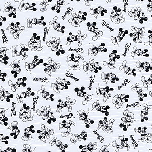 Mickey Mouse Black and White Repeating Pattern with Disney Logos on Light Background HD phone wallpaper