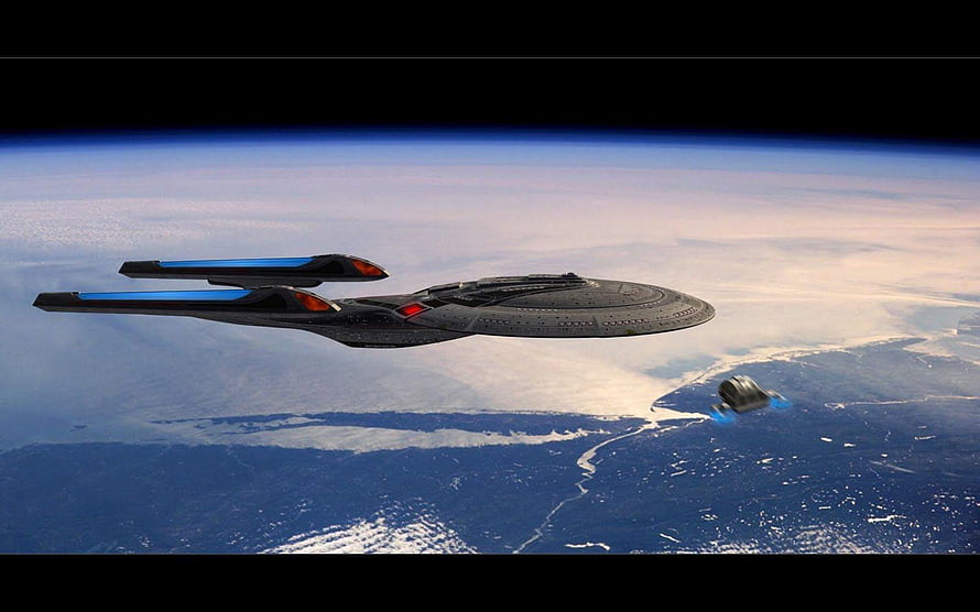 USS Enterprise E Starship Orbiting Earth with Shuttlecraft in Star Trek HD wallpaper