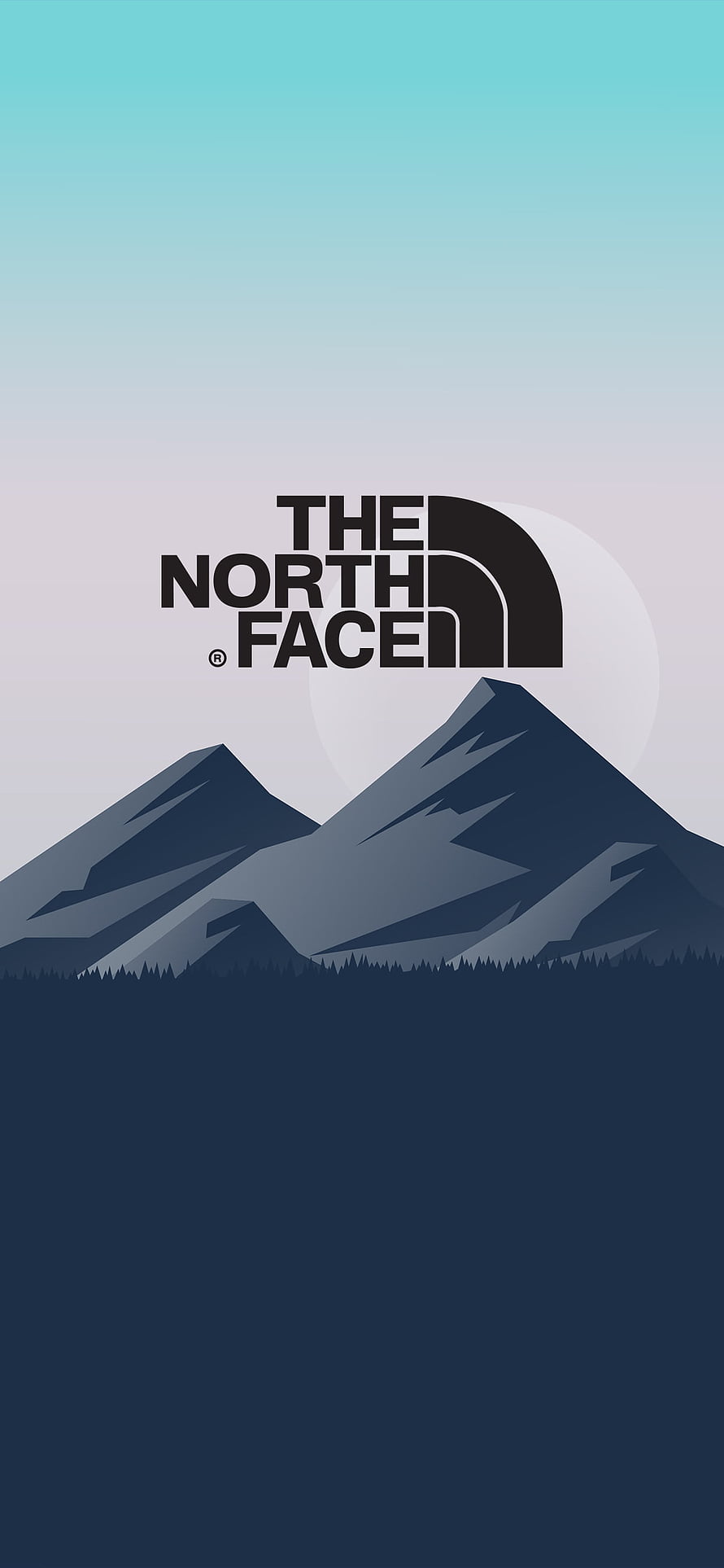 The North Face Minimalist Mountain Landscape with Gradient Sky and Pine Forest Silhouette HD phone wallpaper