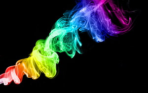 Vibrant Rainbow Smoke Plume Flowing Diagonally Against a Deep Black Background HD wallpaper
