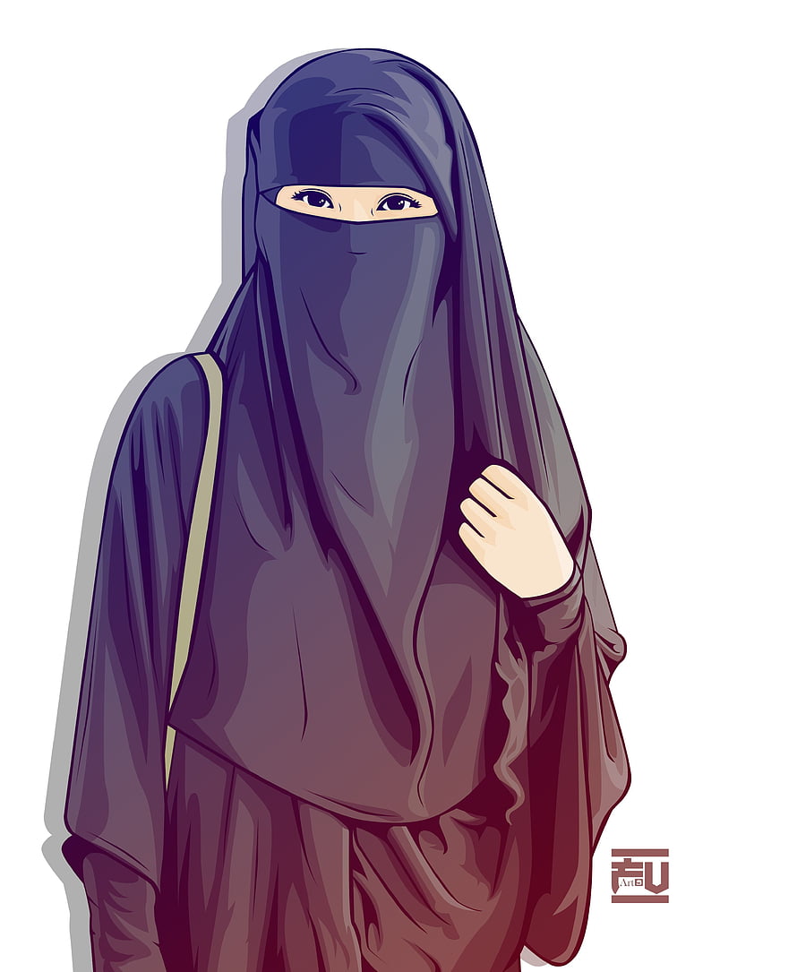 Digital Illustration of a Woman Wearing a Dark Purple Niqab and Abaya, Hijab Vector Niqab ahmadfu22. Islamic girl, Hijab cartoon, Muslim, Cute Niqab HD phone wallpaper