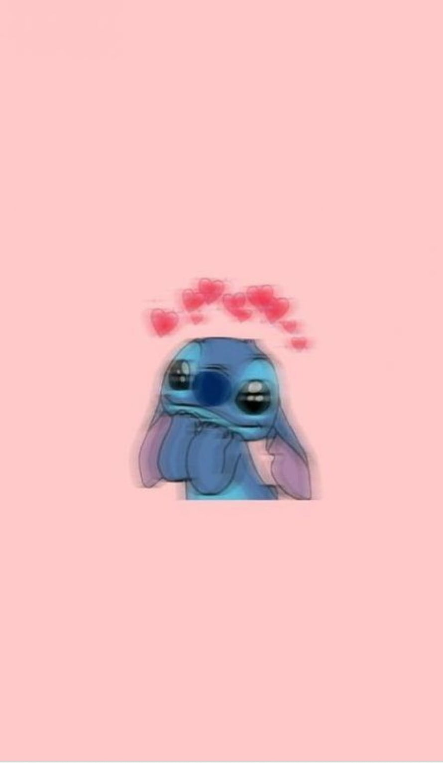 Cute Stitch Thinking with Floating Hearts on Soft Pink Background HD phone wallpaper