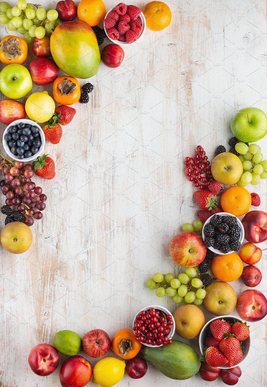 Colorful Fresh Fruit Arrangement on White Wooden Surface HD phone wallpaper