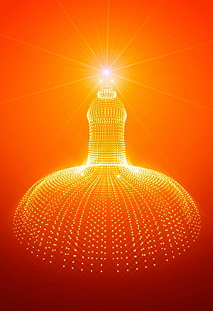 Glowing Dot Matrix Light Structure Against Vibrant Orange Gradient Background HD phone wallpaper