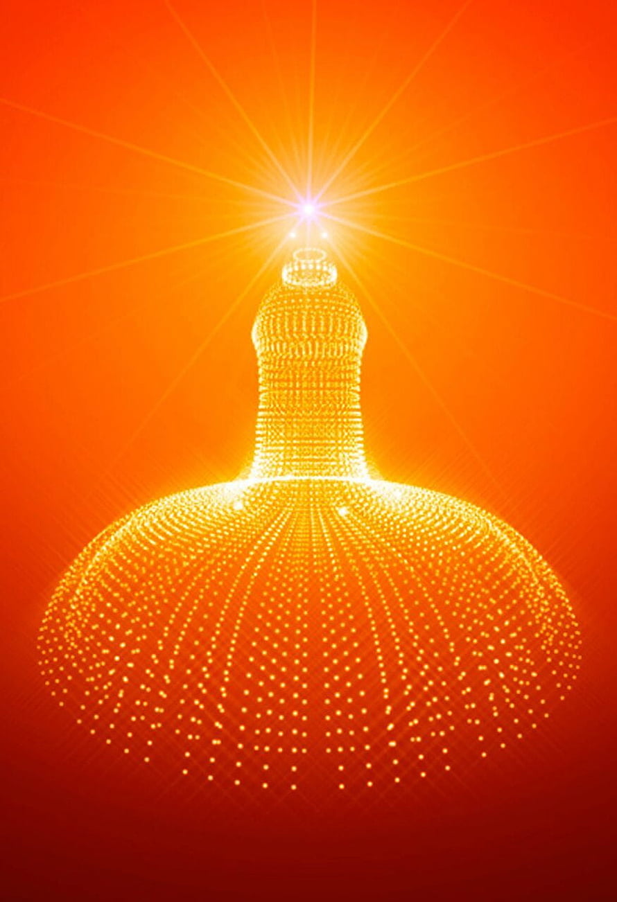 Glowing Dot Matrix Light Structure Against Vibrant Orange Gradient Background HD phone wallpaper
