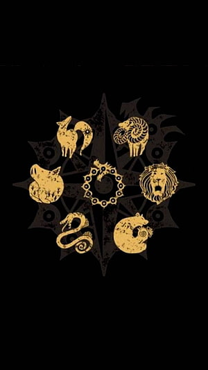 Seven Deadly Sins Emblem With Zodiac Animals And Central Ring On Black Background HD phone wallpaper