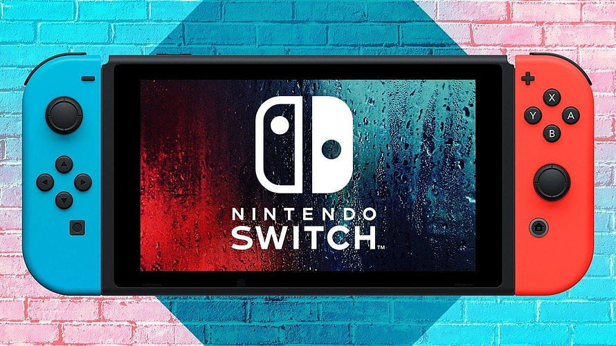 Nintendo Switch Console with Neon Joy-Con Controllers on Colorful Brick Wall HD wallpaper