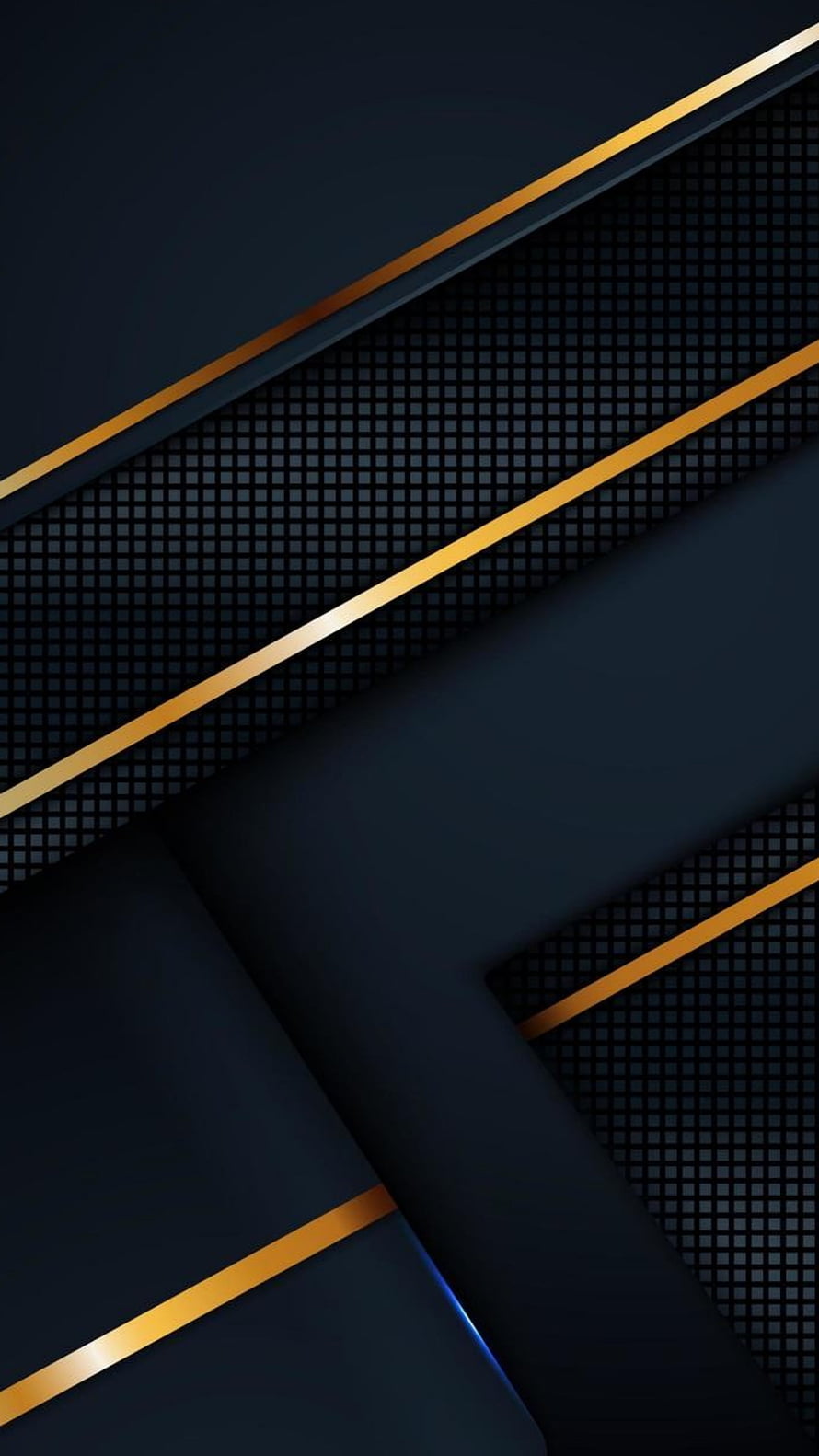 Sleek Dark Geometric Abstract Design with Gold Diagonal Stripes and Grid Pattern HD phone wallpaper