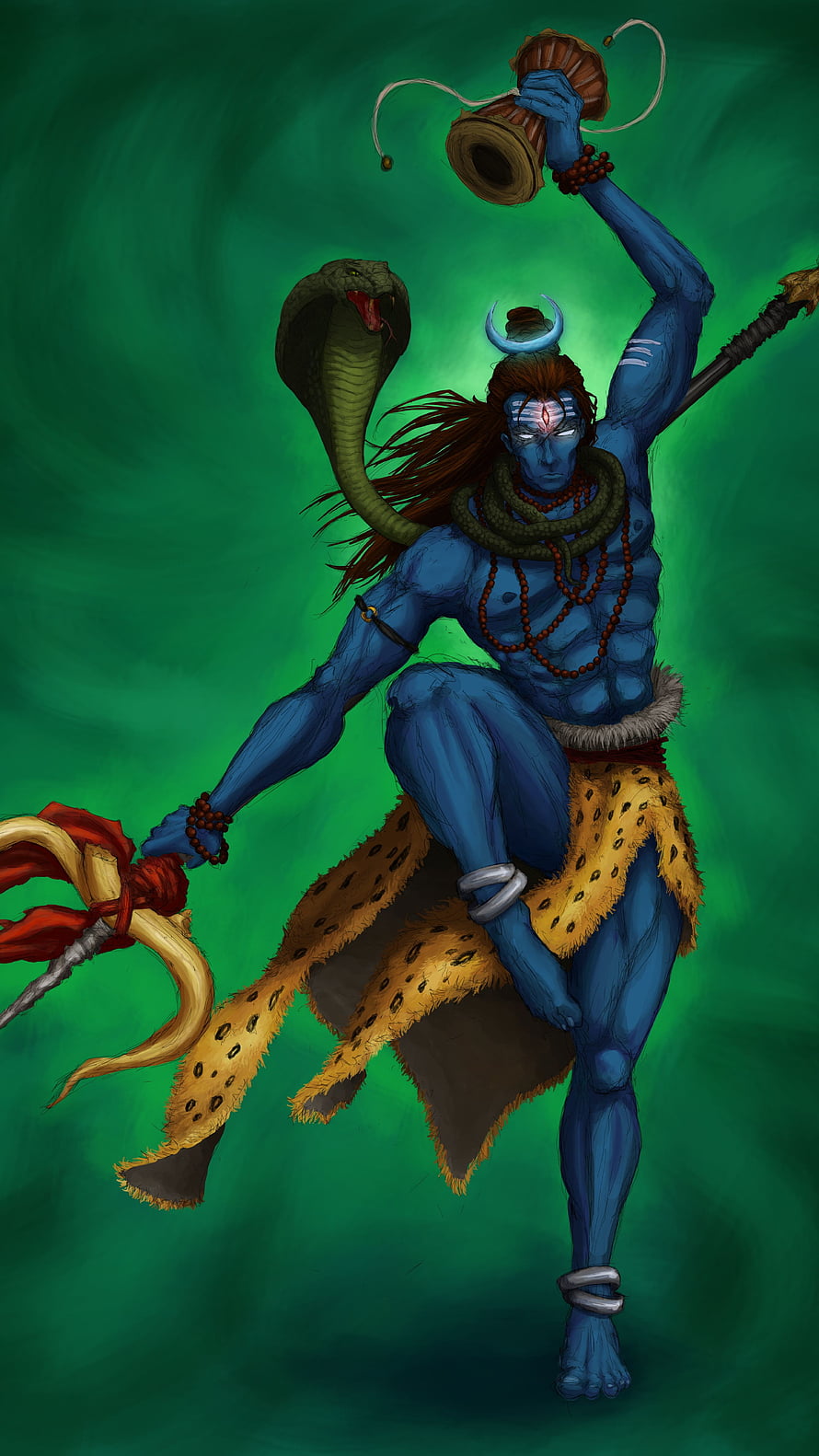 Lord Shiva Tandav Dance Digital Art with Blue Skin, Cobra, and Damaru HD phone wallpaper