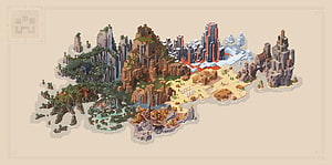 Minecraft Dungeons Isometric World Map with Biomes and Landmarks HD wallpaper