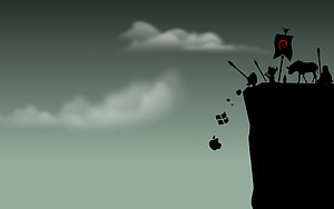 Silhouette of Tech Logos Falling from a Cliff Against a Moody Sky HD wallpaper