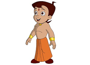 Chhota Bheem Cartoon Character in Traditional Orange Dhoti and Gold Jewelry HD wallpaper