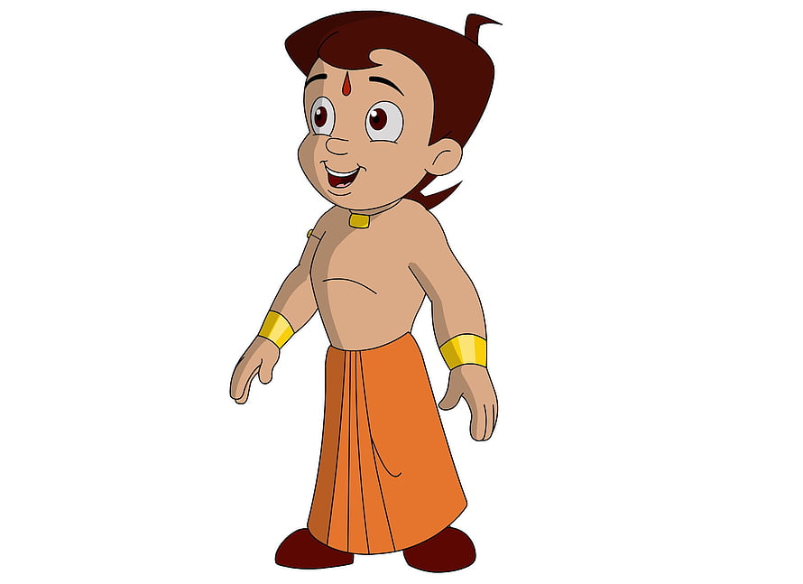 Chhota Bheem Cartoon Character in Traditional Orange Dhoti and Gold Jewelry HD wallpaper