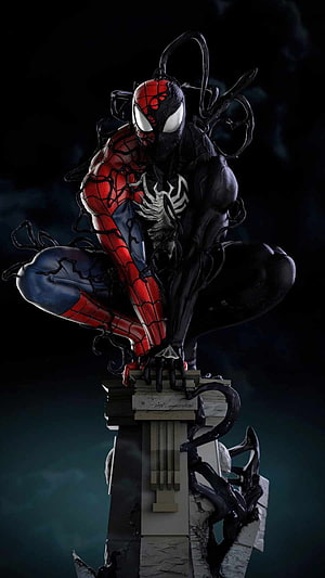 Spider-Man Symbiote Transformation Crouching on Broken Column HD phone wallpaper