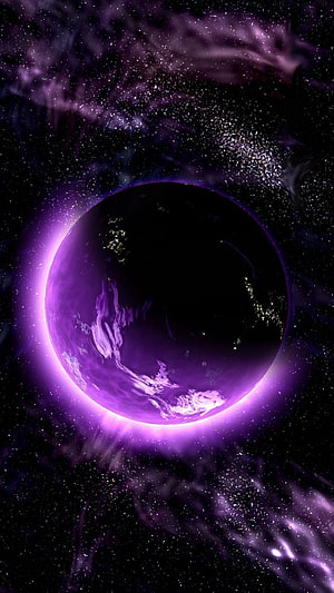 Purple Nebula and Glowing Planet in Deep Space HD phone wallpaper
