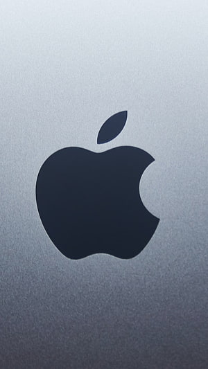 Apple Logo on Brushed Metal Surface Minimalist Wallpaper HD phone wallpaper