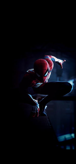 Spider-Man in a Crouched Pose on a Rooftop Edge in a Dark Urban Setting, Spiderman Gallery. Marvel poster vintage, Avengers , Black spiderman, Spider Man HD phone wallpaper