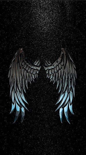 Dark Metallic Angel Wings Against Starry Night Sky HD phone wallpaper