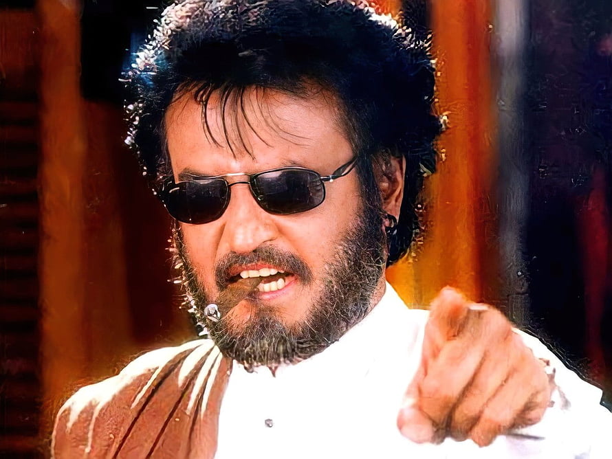 Rajinikanth as Padayappa in a White Shirt with Sunglasses and Cigar HD wallpaper