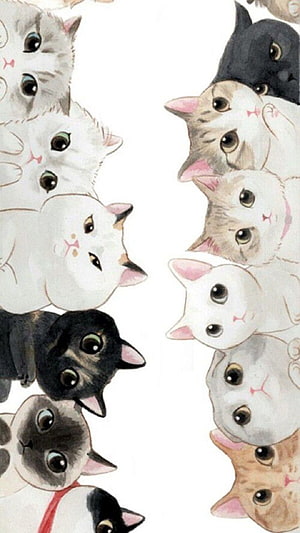 Watercolor Illustration of Cute Kitten Faces Peeking from Both Sides HD phone wallpaper