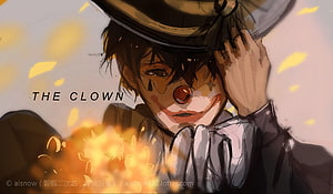 Alger Clown Character Art from Lord of the Mysteries with Fire and Hat HD wallpaper