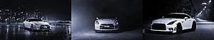 White Nissan GT-R Triple Panel Night Cityscape and Studio Showcase HD wallpaper