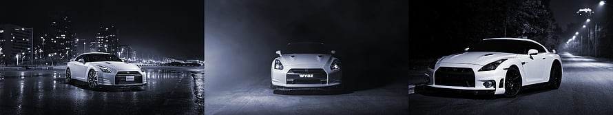 White Nissan GT-R Triple Panel Night Cityscape and Studio Showcase HD wallpaper