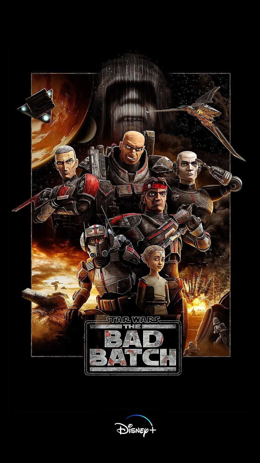Star Wars The Bad Batch Animated Series Character Poster with Clone Troopers and Starships HD phone wallpaper