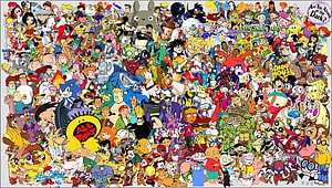 Massive 90s Cartoon Character Collage Featuring Classic Animation Heroes and Villains HD wallpaper