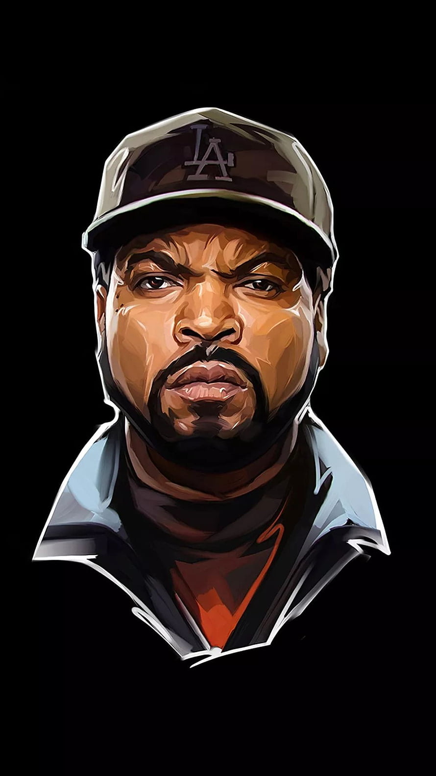 Ice Cube Digital Portrait Wearing LA Dodgers Cap on Black Background HD phone wallpaper